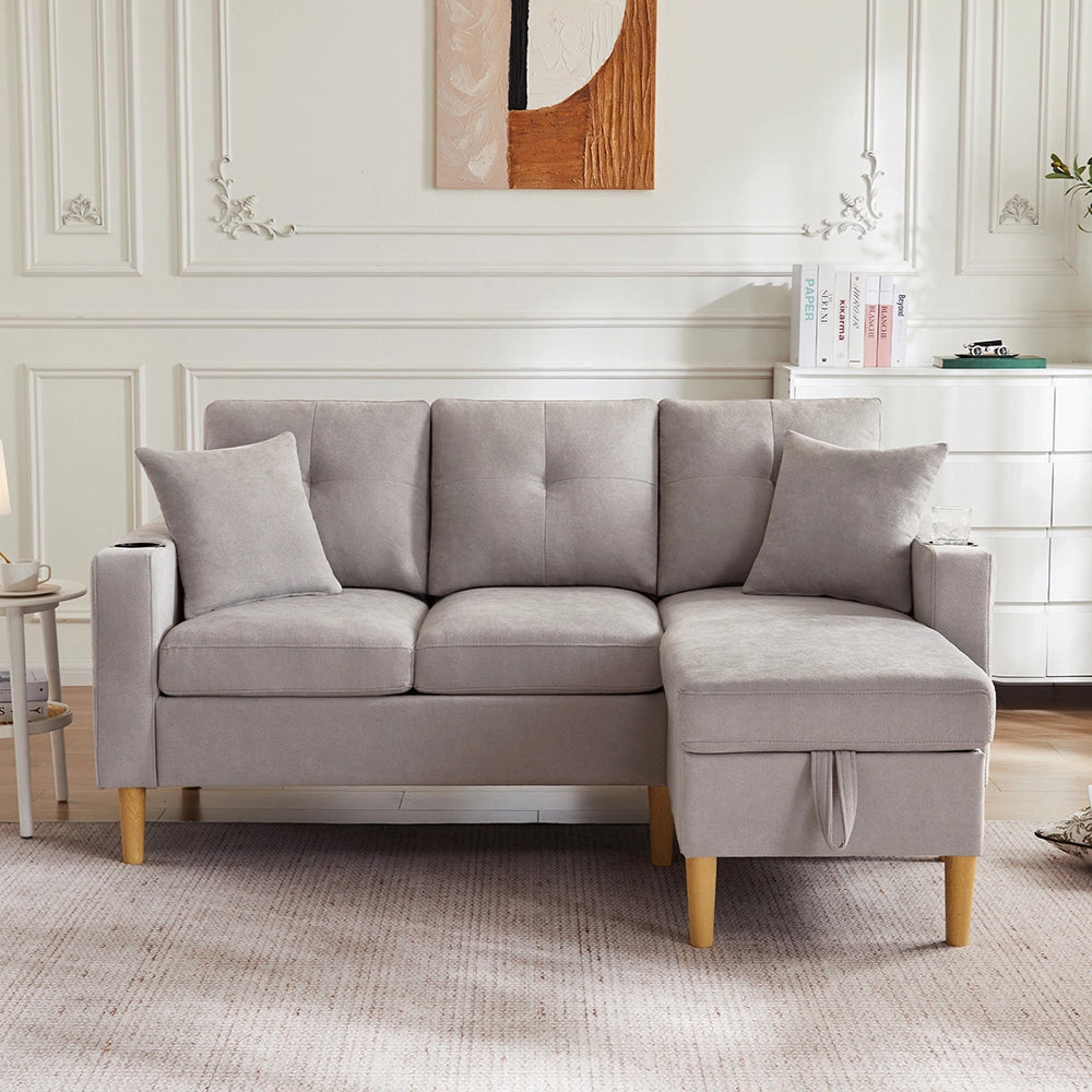 Divano L - Xylo - 3 posti con chaise longue porta-bicchieri
