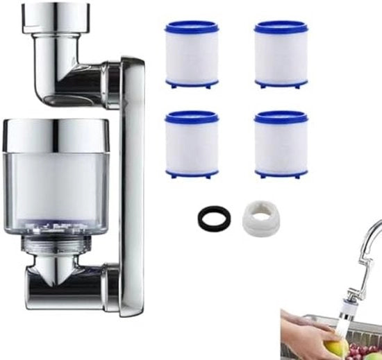 Impianto di Filtrazione per Rubinetto con 4 Caricatori Filtro, Estensore di 1080° Rotativo per Rubinetto, Filtro a Carbone per Rubinetto della Cucina, Sparatore di Bolla per Rubinetto con Articolo Robottico