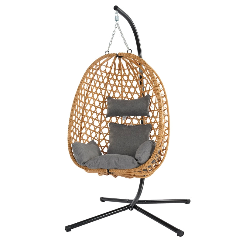 Sedia sospesa con struttura,RATTANTREE sedile e schienale, sedia a forma di uovo, cesto sospeso, sedia sospesa da giardino/patio, marrone