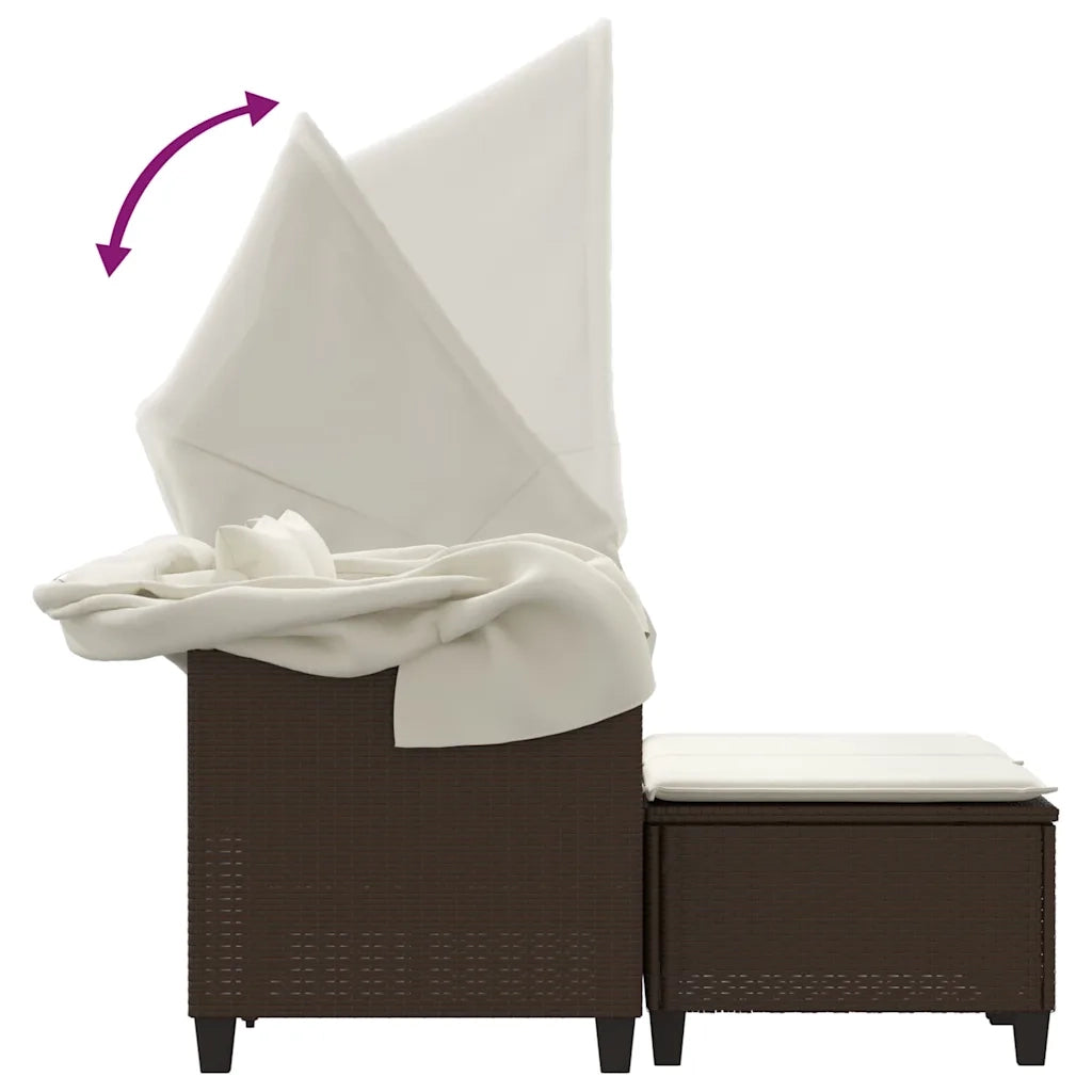 Divano Giardino 2 Posti-Sofa da Giardino-Divanetto da esterno Baldacchino Sgabelli Marrone Polyrattan
