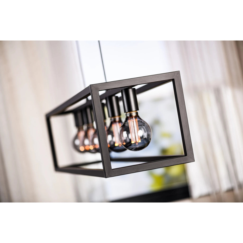 Lampadario a sospensione 5 luci H340 nero stile industriale a gabbia