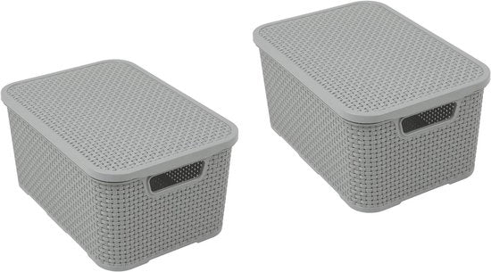 Set di Organizzazione Rotan Design - Capacità 19 Litri - Materiale BPA Inerte - Colore Grigio Chiaro