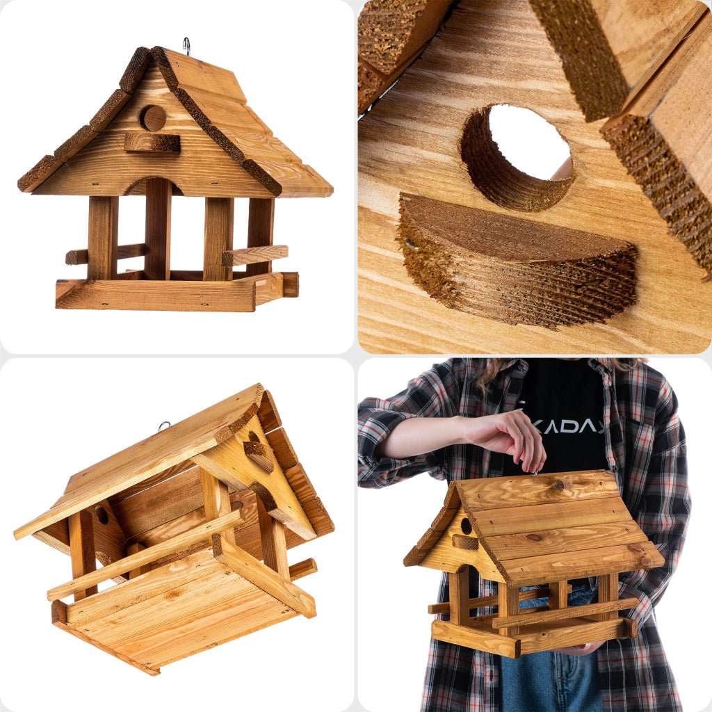 KADAX Grande mangiatoia per uccelli in legno da appendere, decorazione da giardino.