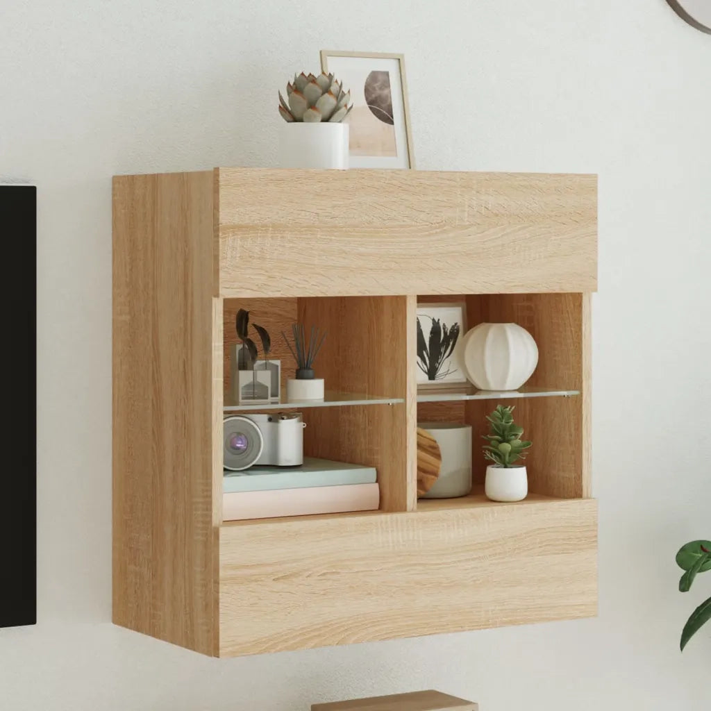 Mobile TV a Parete | Armadietto TV | Mobile Porta TV con Luci LED Rovere Sonoma 58,5x30x60,5 cm