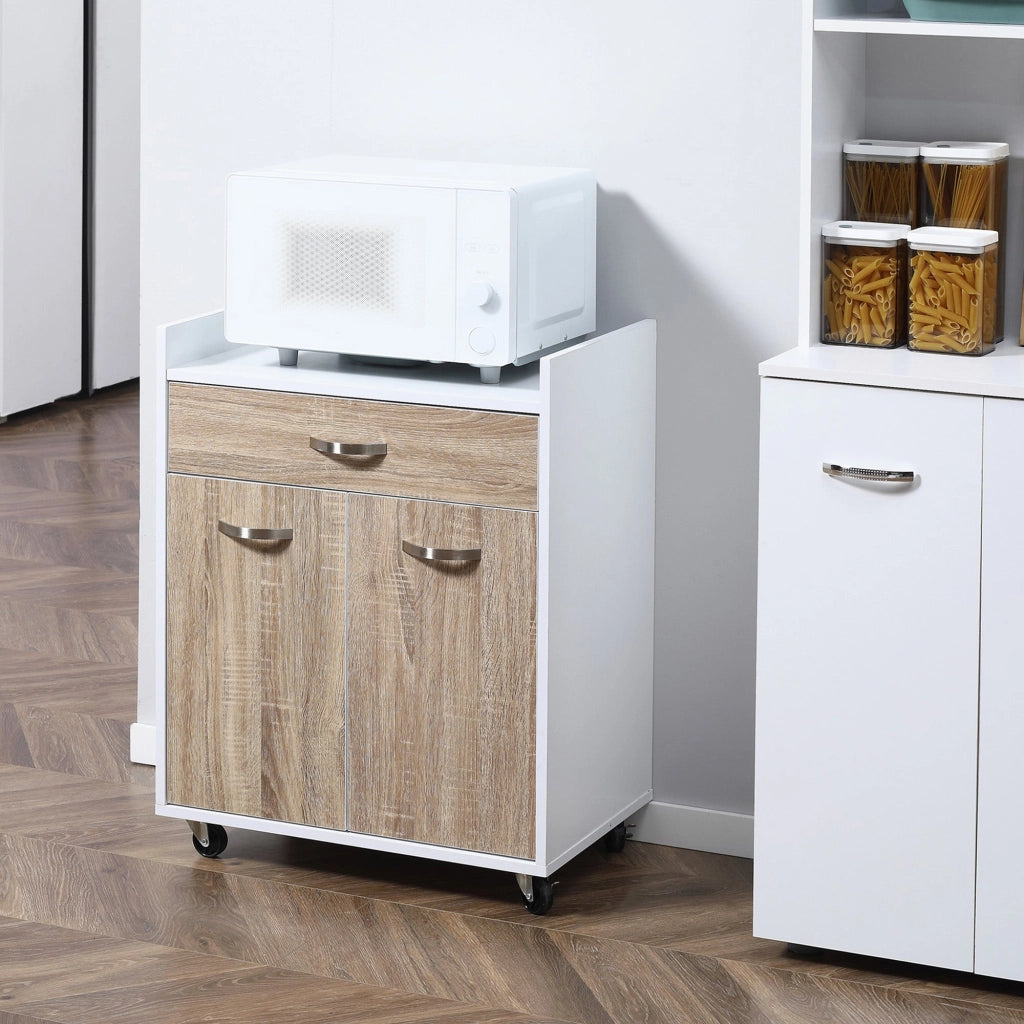 Carrello da Cucina 60x40x77 cm in Legno Bianco e Rovere