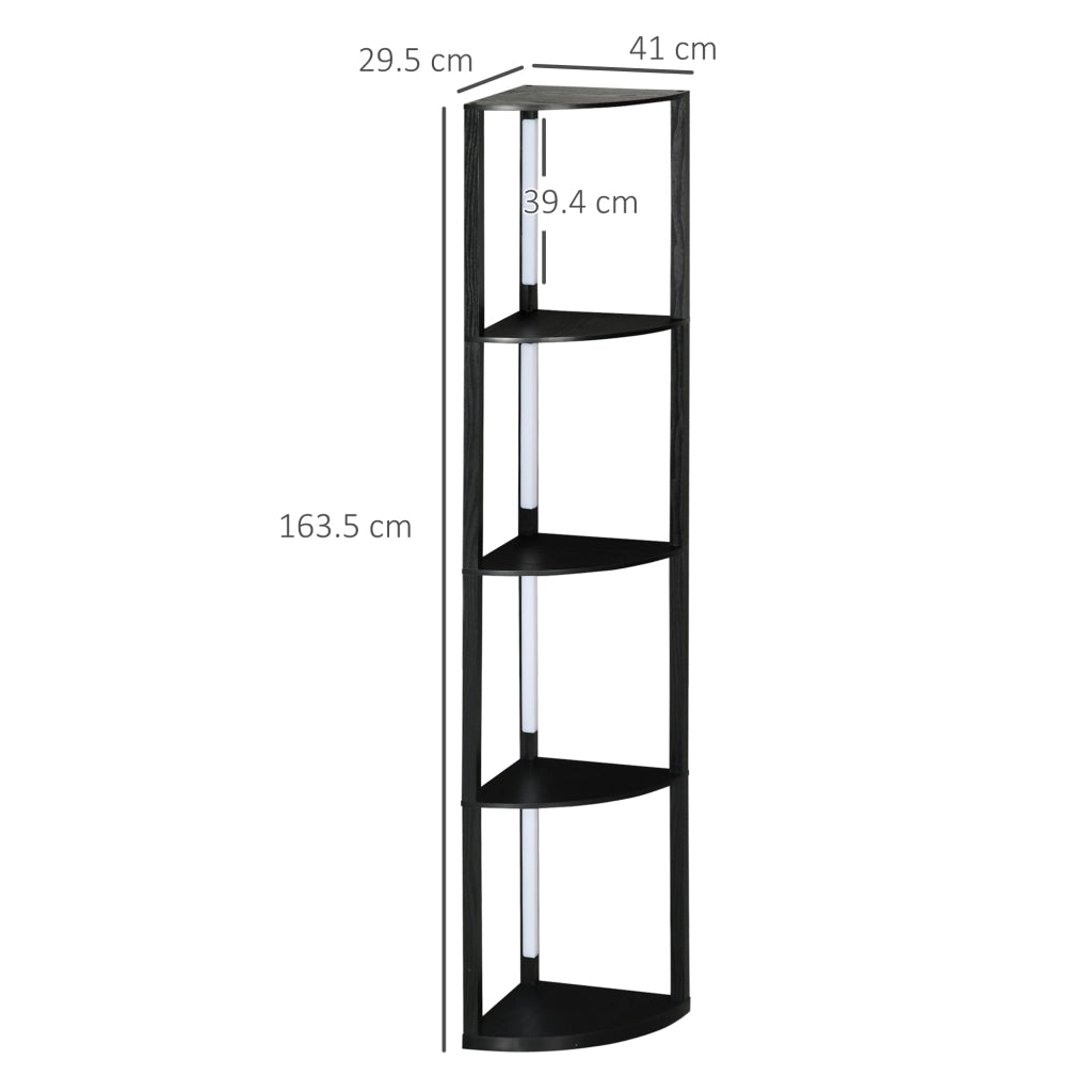 Lampada da Terra a Colonna in MDF con 4 Ripiani e Illuminazione a LED da 3000K, 41x29.5x163.5 cm, Nero