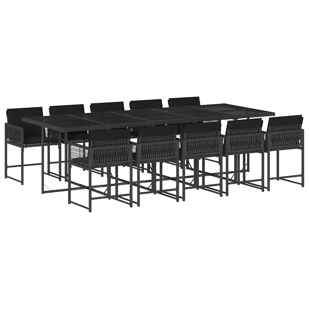 Set da Pranzo da Giardino 11 pz con Cuscini in Polyrattan Nero