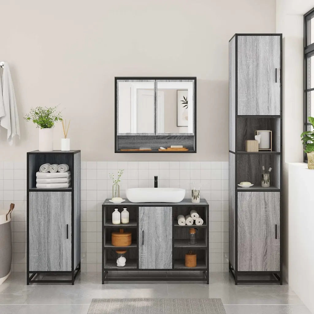Set Mobili da Bagno 2 pz Grigio Sonoma in Legno Multistrato