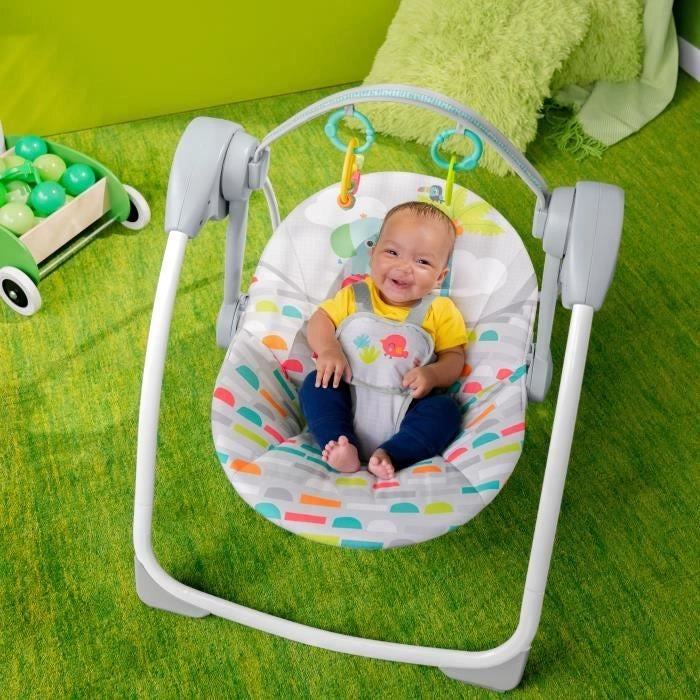 INIZI BRILLANTI Altalena portatile Playful Paradise, compatta e automatica con musica, dalla nascita