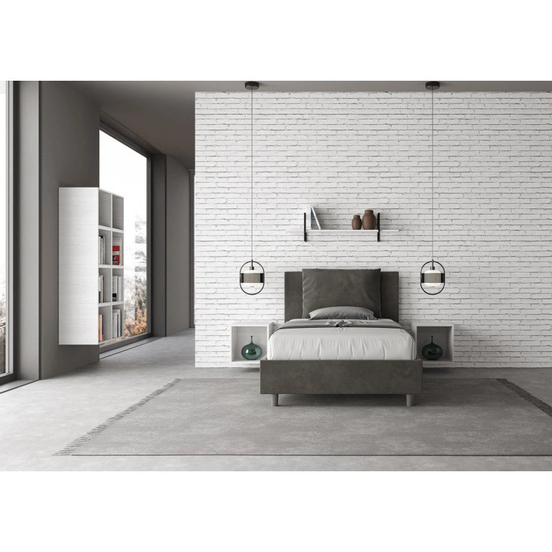 Letto imbottito Piazza e mezzo 110x200 cm Antea - Senza rete,Microfibra,Grigio
