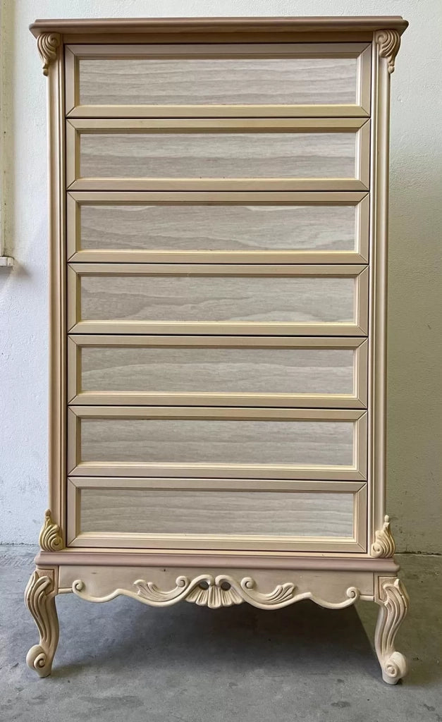 Cassettiera 7 cassetti classica barocco legno grezzo 87x48x148 - Mobili 2G