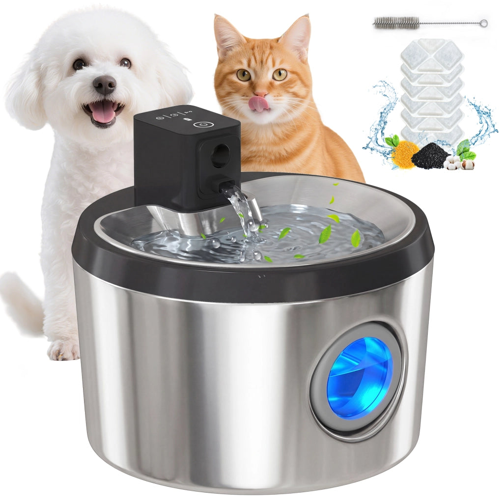 Fontanella per Gatti 4L ¨C Zephmum ¨C Senza Fili Inox con Sensore di Movimento 6 Filtri