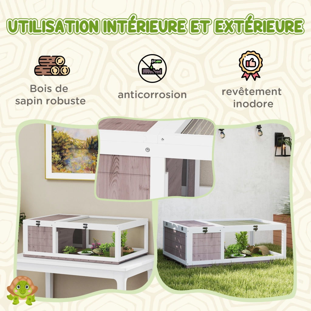 Casetta recinto habitat legno massello per tartarughe piccoli animali ¨C Xylo ¨C 91x60,5x32 cm marrone chiaro