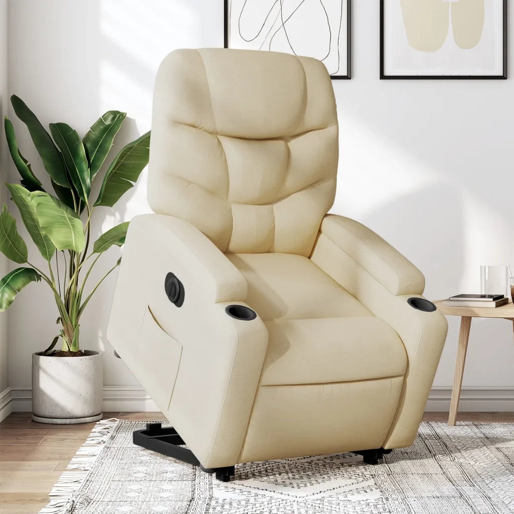 Poltrona Alzapersona Reclinabile Elettrica Crema in Tessuto 3204629