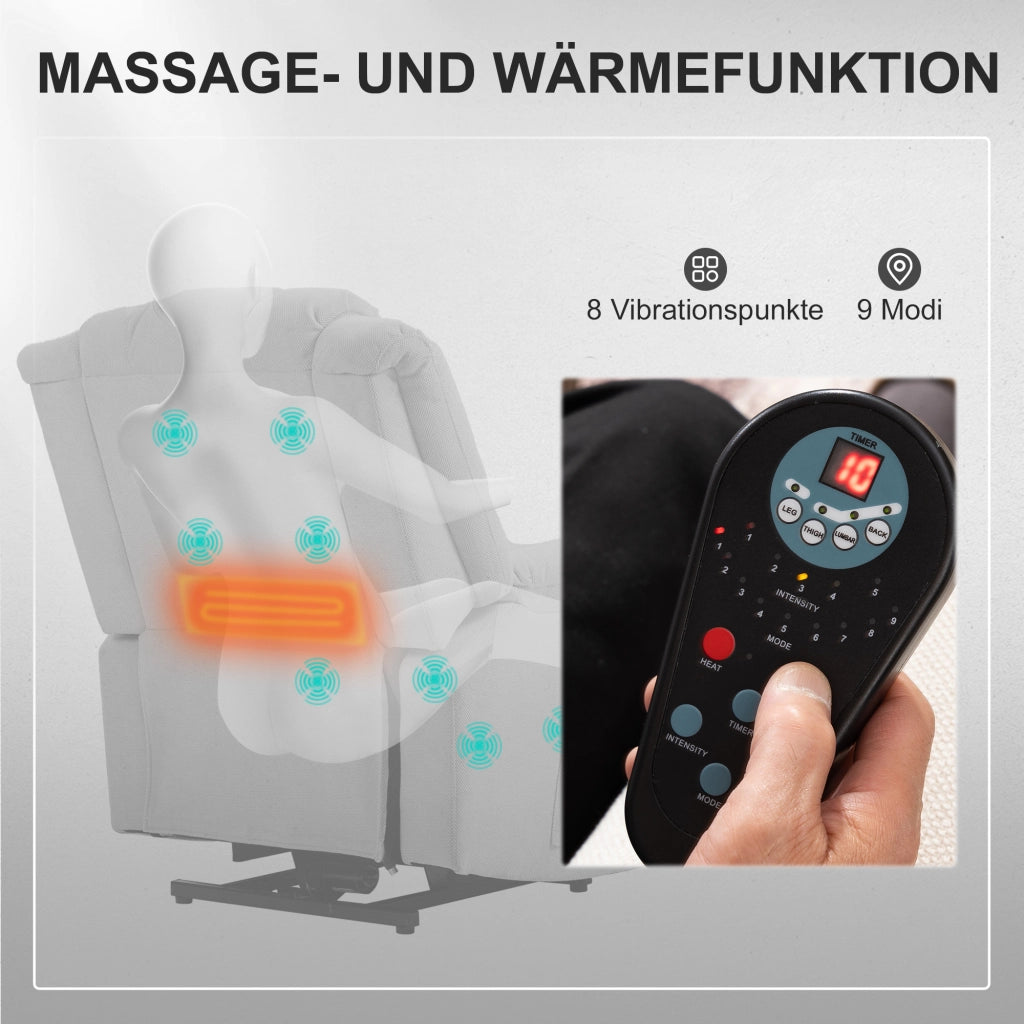 Poltrona Relax Elettrica Alzapersona ¨C Xylo ¨C Massaggiante con Riscaldamento, Tessuto Grigio Scuro