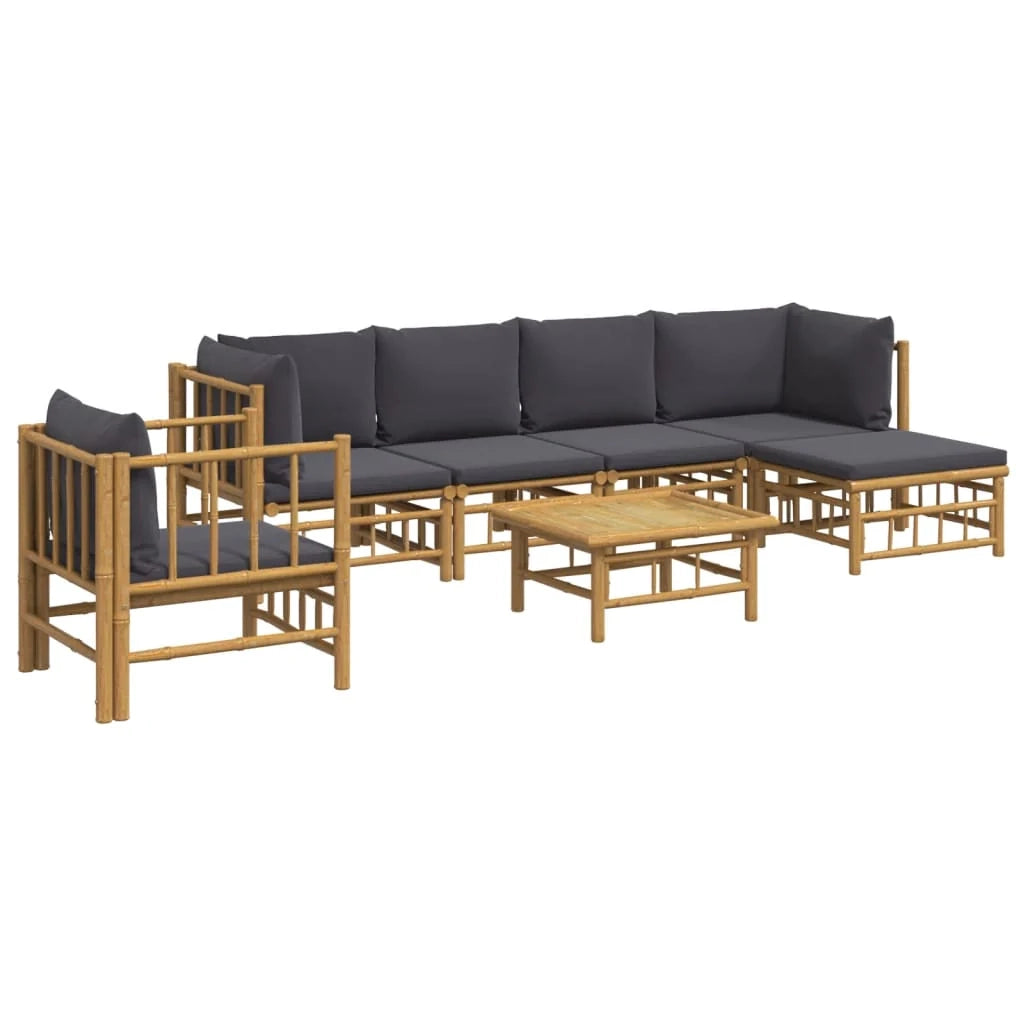 Mobili da giardino mobili da esterno Set di mobili da 7 pezzi con cuscini in bambù grigio scuro 02_0017194