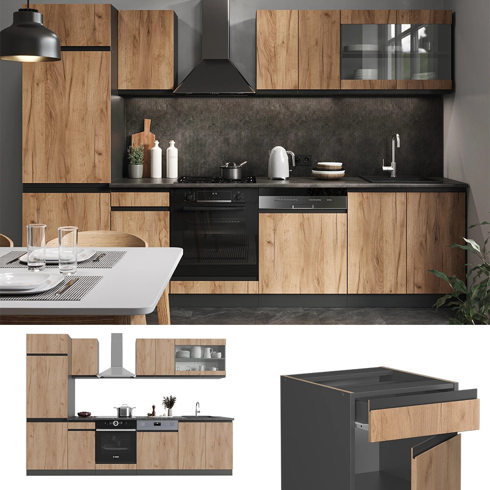 Vicco Cucina componibile Quercia dorata/antracite 300 cm , PL Marmo