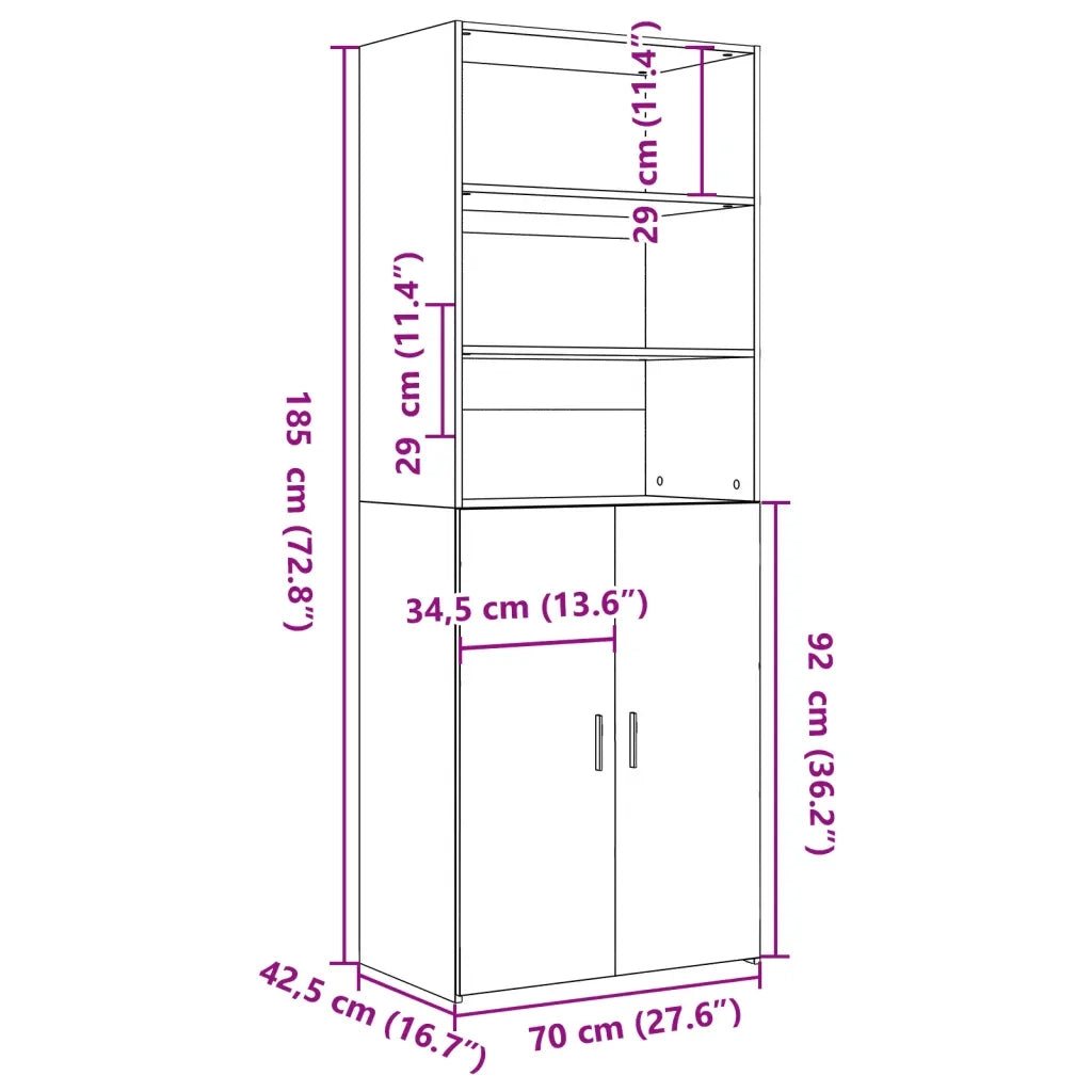 Credenza | Madia | Buffet da pranzo | Armadio da pranzo Grigio Sonoma 70x42,5x185 cm in Legno Multistrato