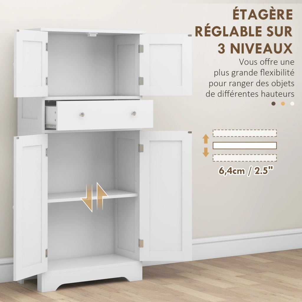Armadio Cucina con Ante, Ripiani Regolabili e Cassetto ¨C Zephmum ¨C Bianco 60x30x128 cm