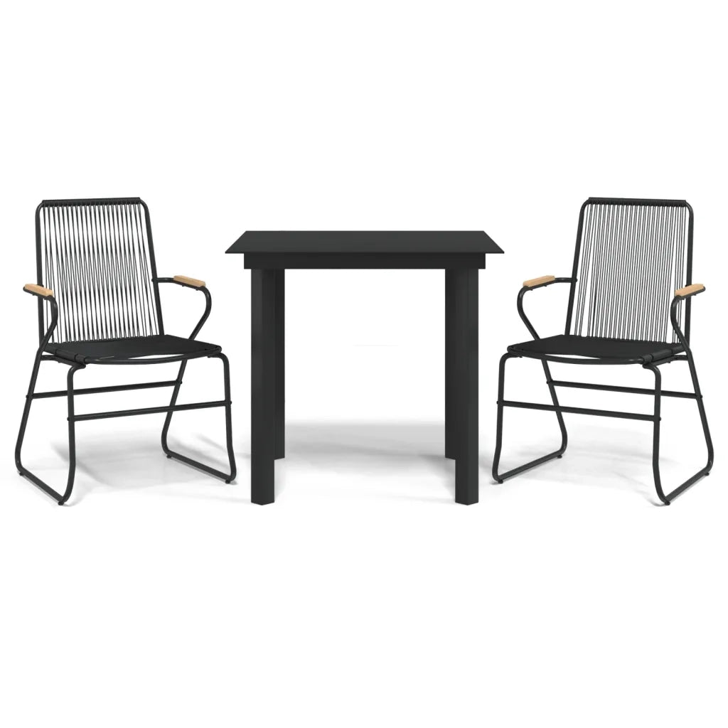 Set da Pranzo da Giardino 3 pz Nero in Rattan PVC