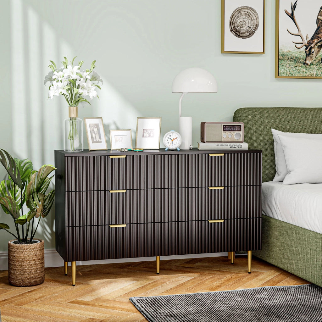 Cassettiera Moderna 6 Cassetti ¨C zephmum ¨C Nero 120x40x76.5 cm