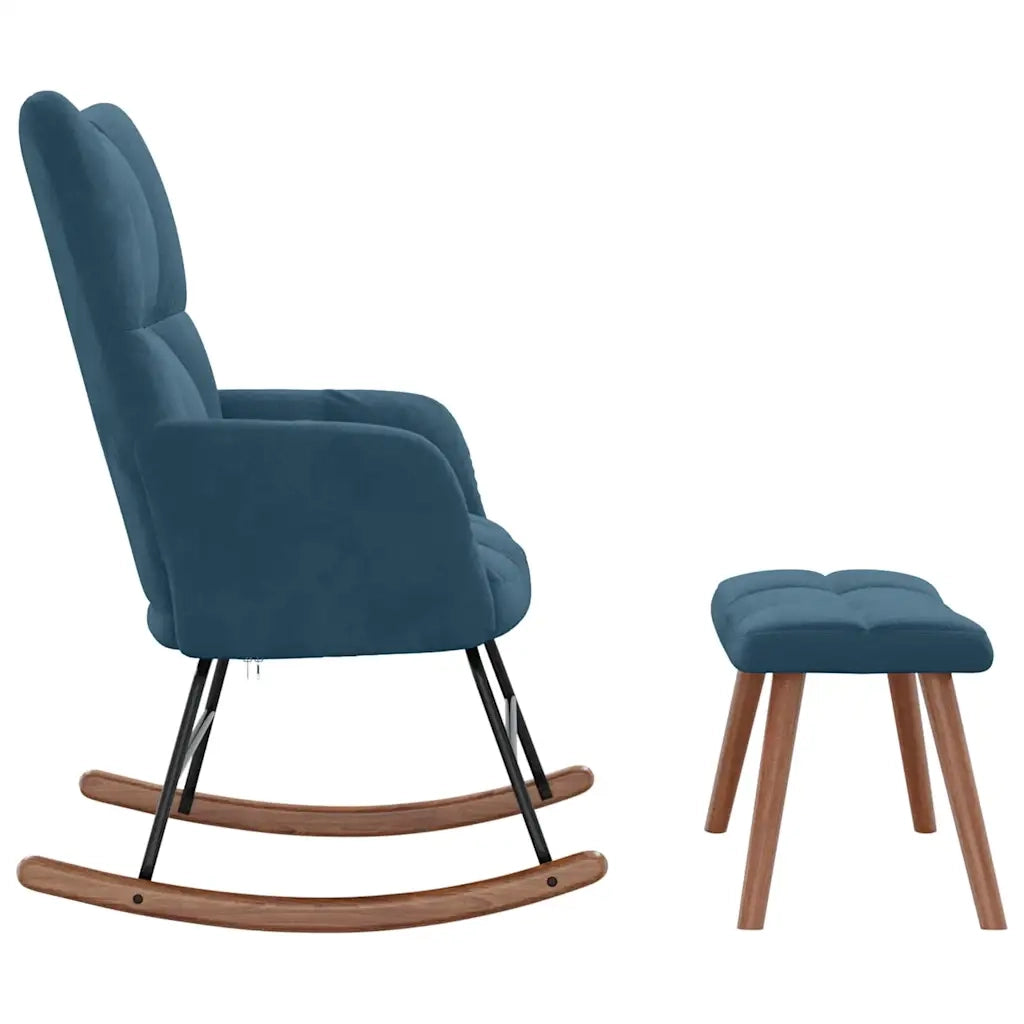Sedia a dondolo con sgabello in velluto blu 328160