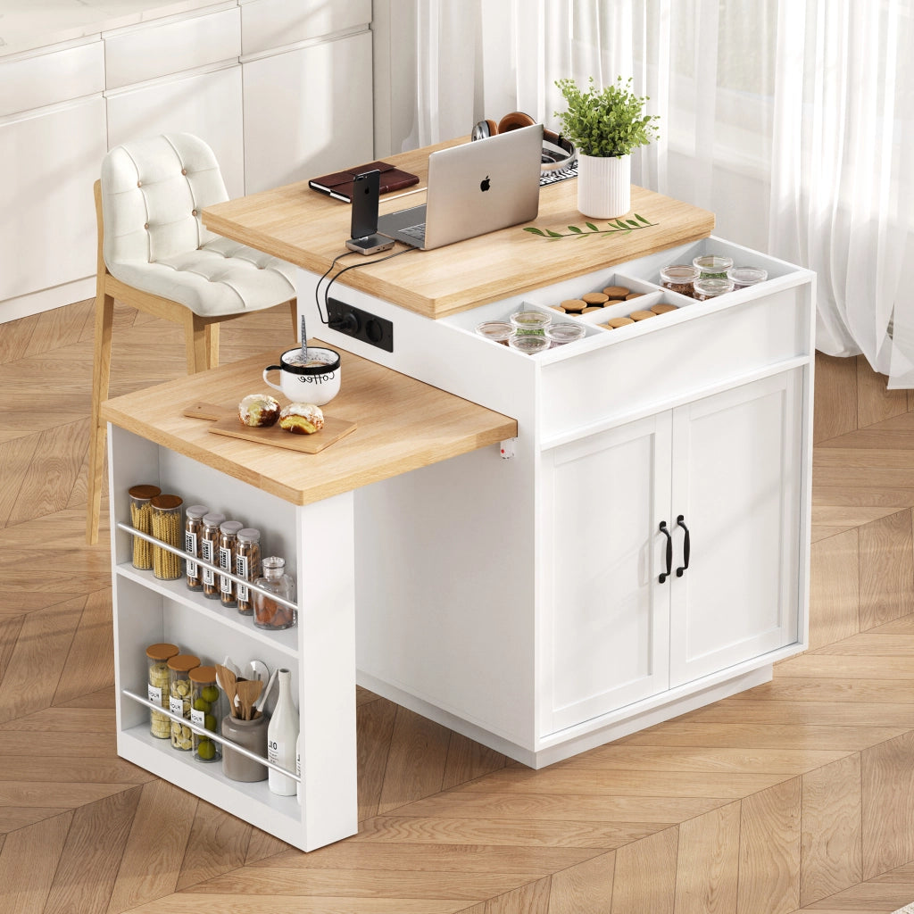 Tavolo da Pranzo Allungabile con Isola Cucina e LED ¨C Xylo ¨C Bianco