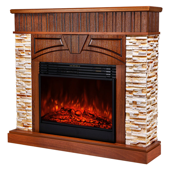 Camino Elettrico da Pavimento 113x127x31 cm Effetto Fiamma 1950W Zeus & Mirabella Noce