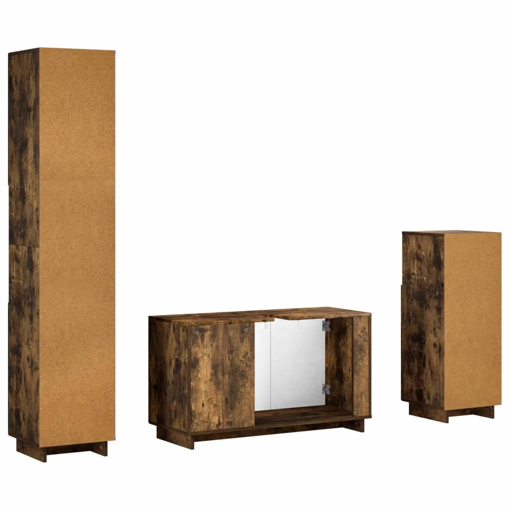 Set mobili da bagno 3 pz Rovere Fumo Legno ingegnerizzato 3433060