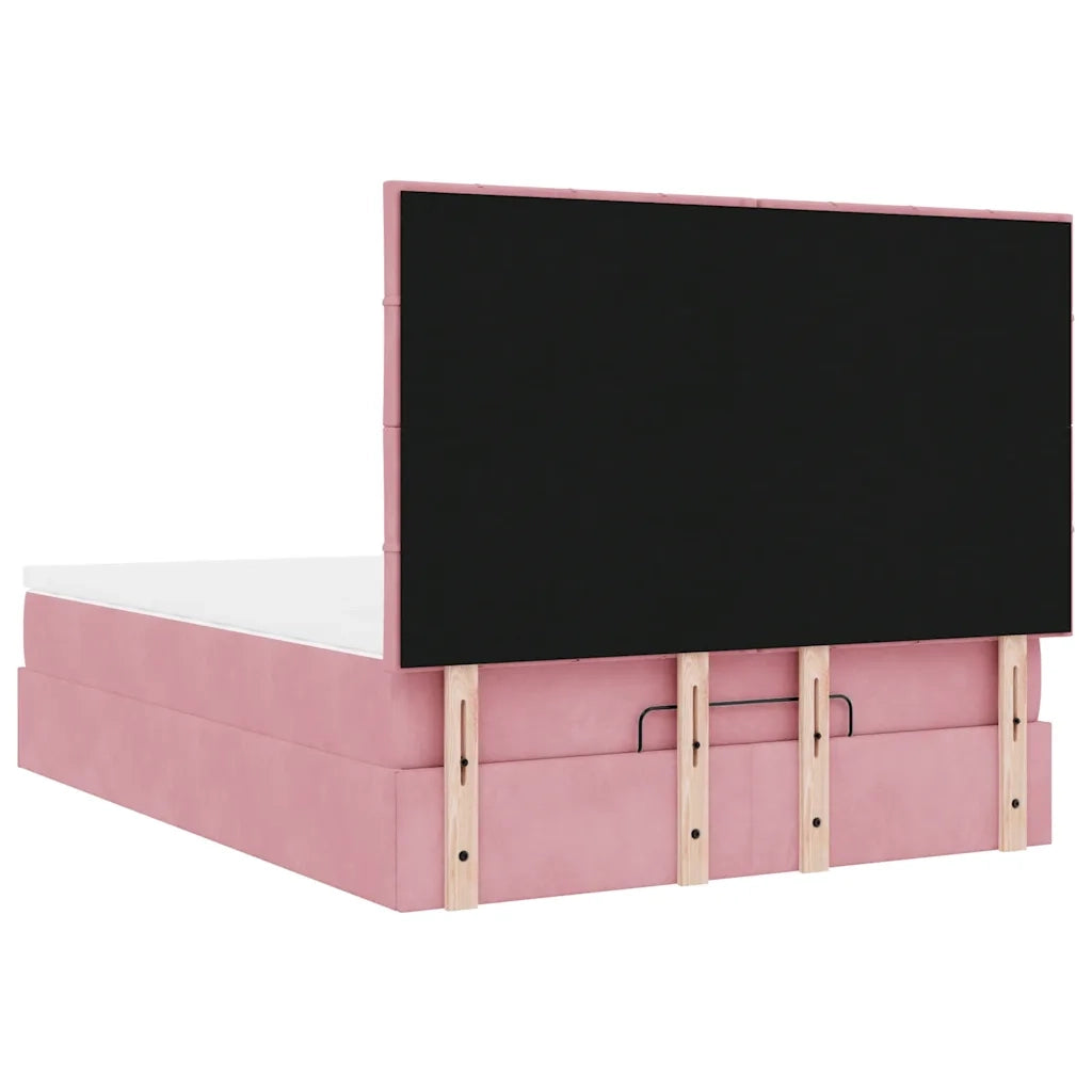 Struttura Letto Pouf con Materassi Rosa 140x190 cm in Velluto 3314323