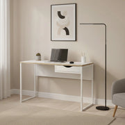 Scrivania Gil, Scrittoio multiuso, Tavolo per ufficio porta PC, Piano di lavoro, 130x48 h77 cm, Bianco