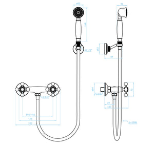 Rubinetto doccia a muro con supporto e doccetta, set bronzato