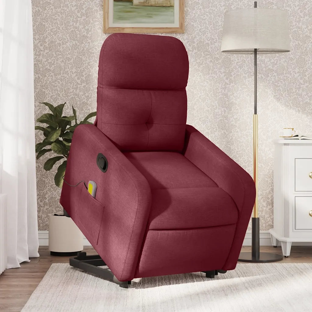 Divano Sedia-Poltrona Alzapersona Massaggio Reclinabile Rosso Vino Tessuto 753276