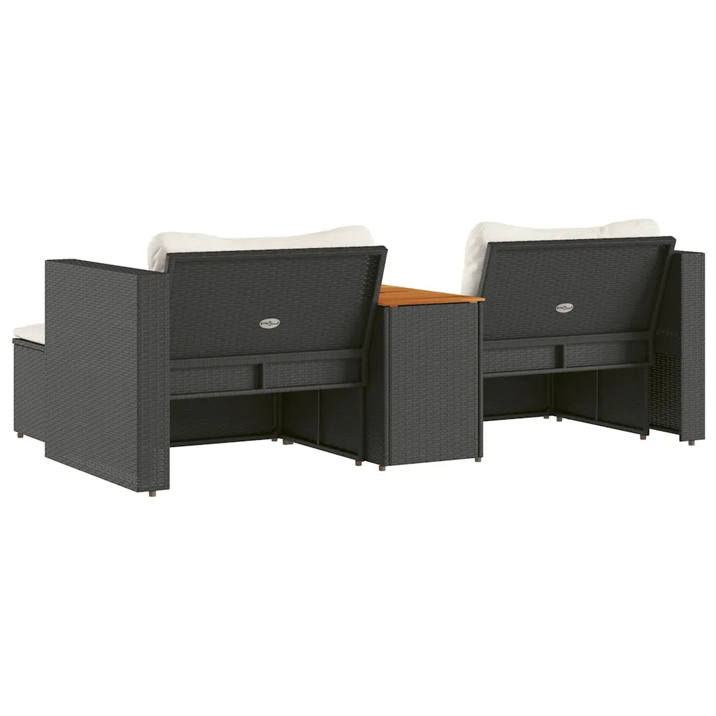 Set Divani da Giardino 5 pz | Set Salotto da Giardino con Cuscini Nero Polyrattan Acacia