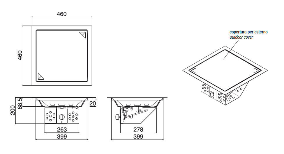 Bruciatore a Gas GPL da Incasso Effetto Camino 46x46x20 cm 9,7 kW in Acciaio Italkero Square