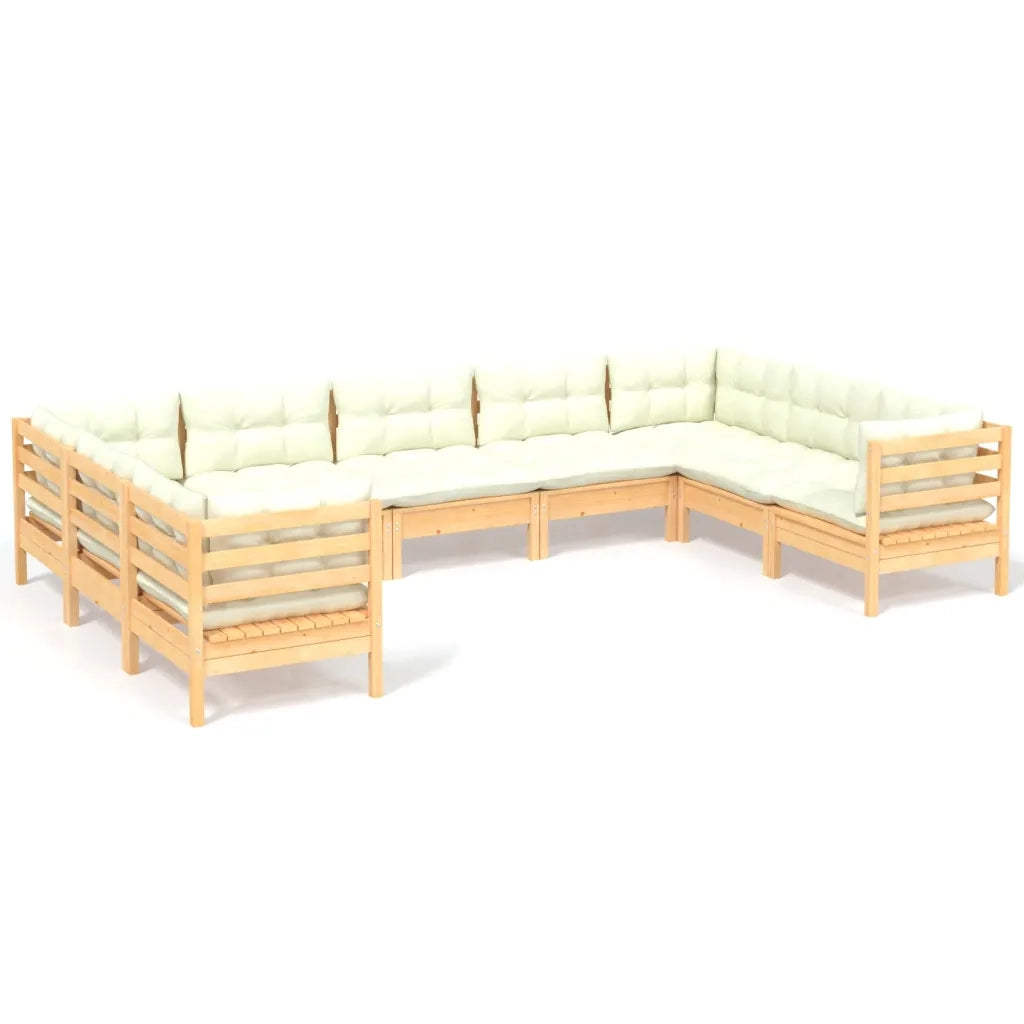 Set Salotto da Giardino 9 pz con Cuscini Crema in Legno di Pino 3097319