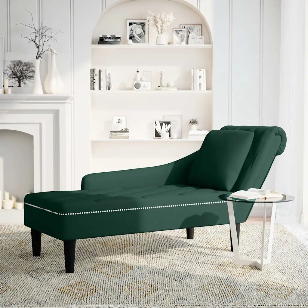 Sdraio con Cuscino e Bracciolo Destro in Velluto Verde Scuro 4009774