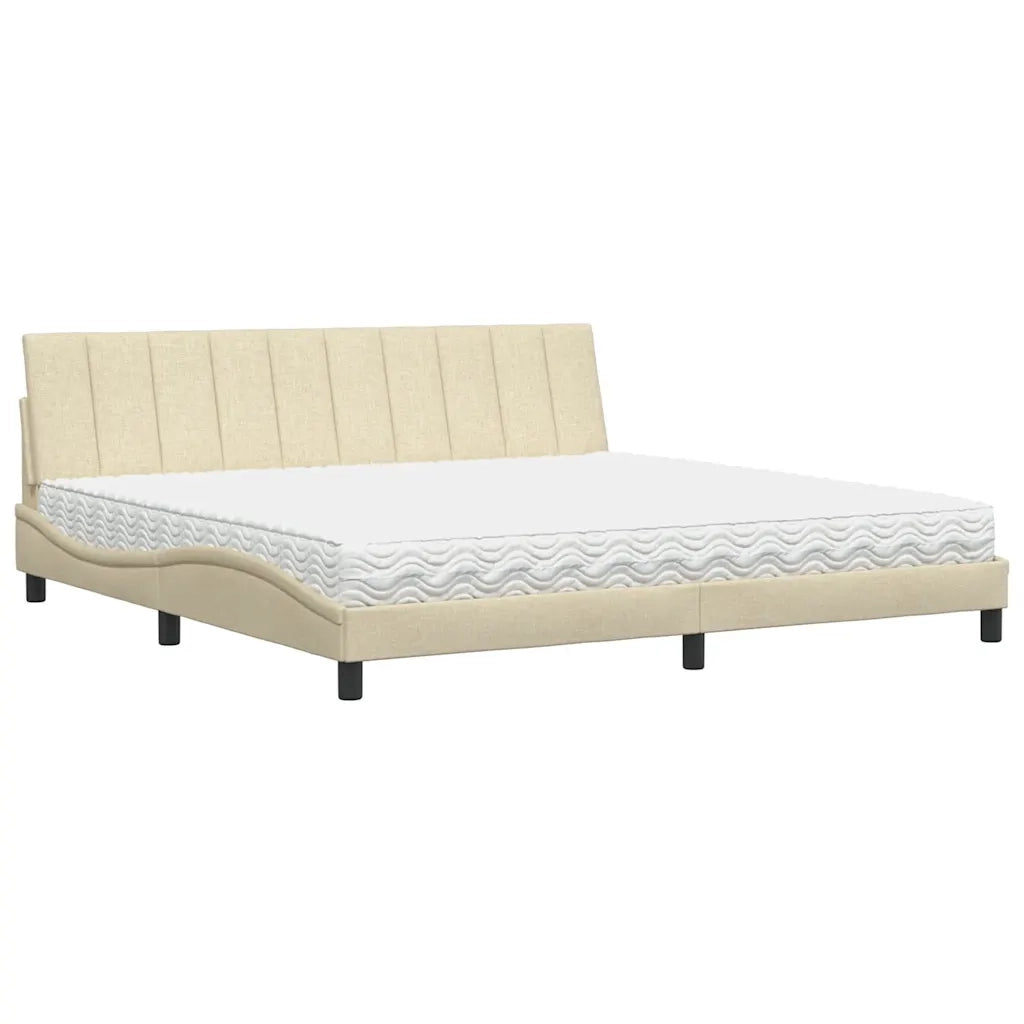 Letto con Materasso Hanko Crema 200x200 cm in Tessuto 3310557