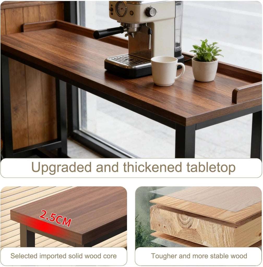 Tavolo Alto da Bar Tavolo Cucina Tavolino Alto e Stretto da Balcone Salvaspazio con Telaio in Metallo per Soggiorno e Sala Da Pranzo Bar Ristorante(Walnut(single),71x15.8x41in)