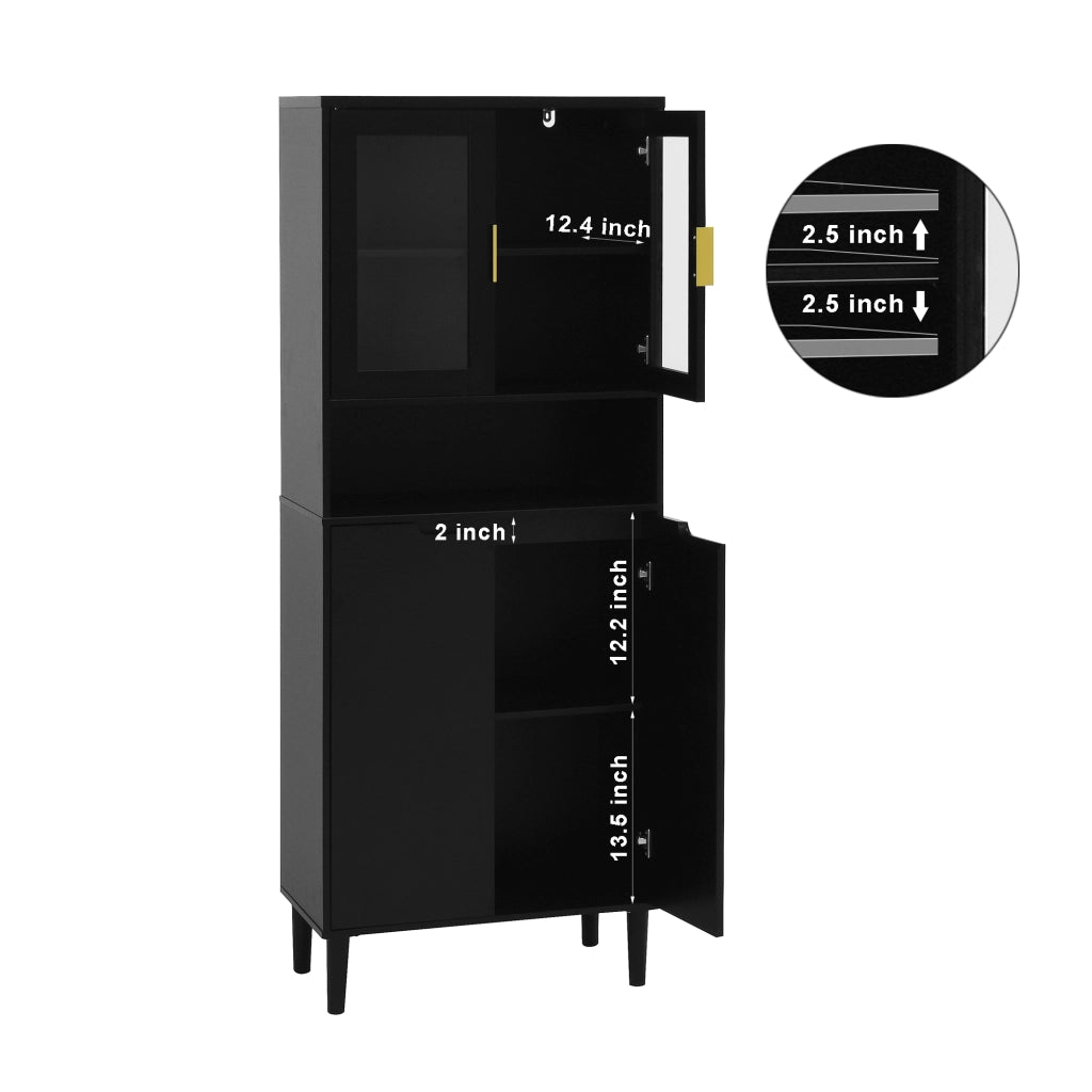 Mobile contenitore alto con ante in vetro temperato ripiani regolabili in MDF nero 60 × 35 × 160 cm