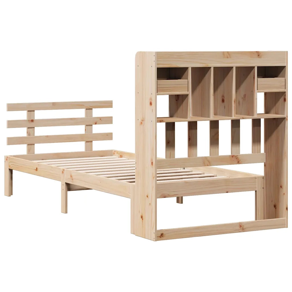 Letto Libreria senza Materasso-Struttura Letto con contenitore 90x190 cm Legno Massello Pino 801604