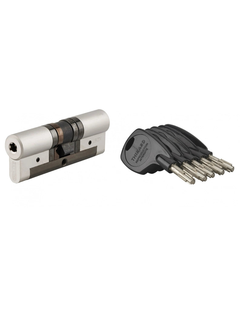 Cilindro europeo Cobra 2+ 43X43mm Nichelato, anti effrazione, antiscasso, antitrapano, 5 chiavi ergonomiche  - THIRARD