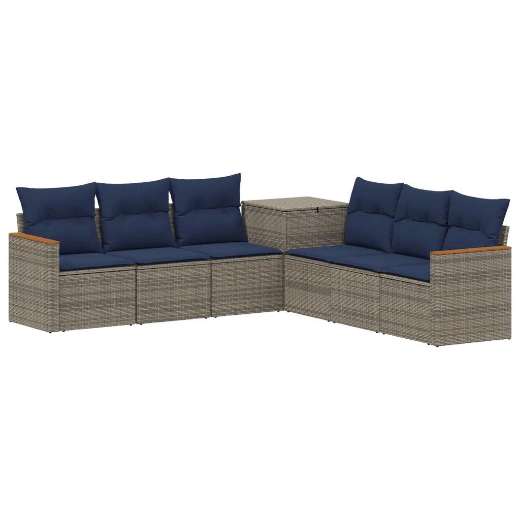 Set di divani 7 pz Grigio e Blu Navy Rattan sintetico e Acciaio 3448861