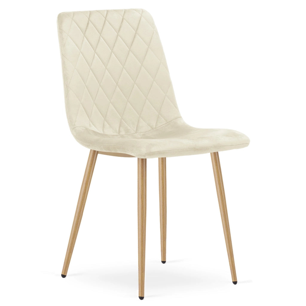 Sedia Turin in velluto beige chiaro con gambe effetto legno