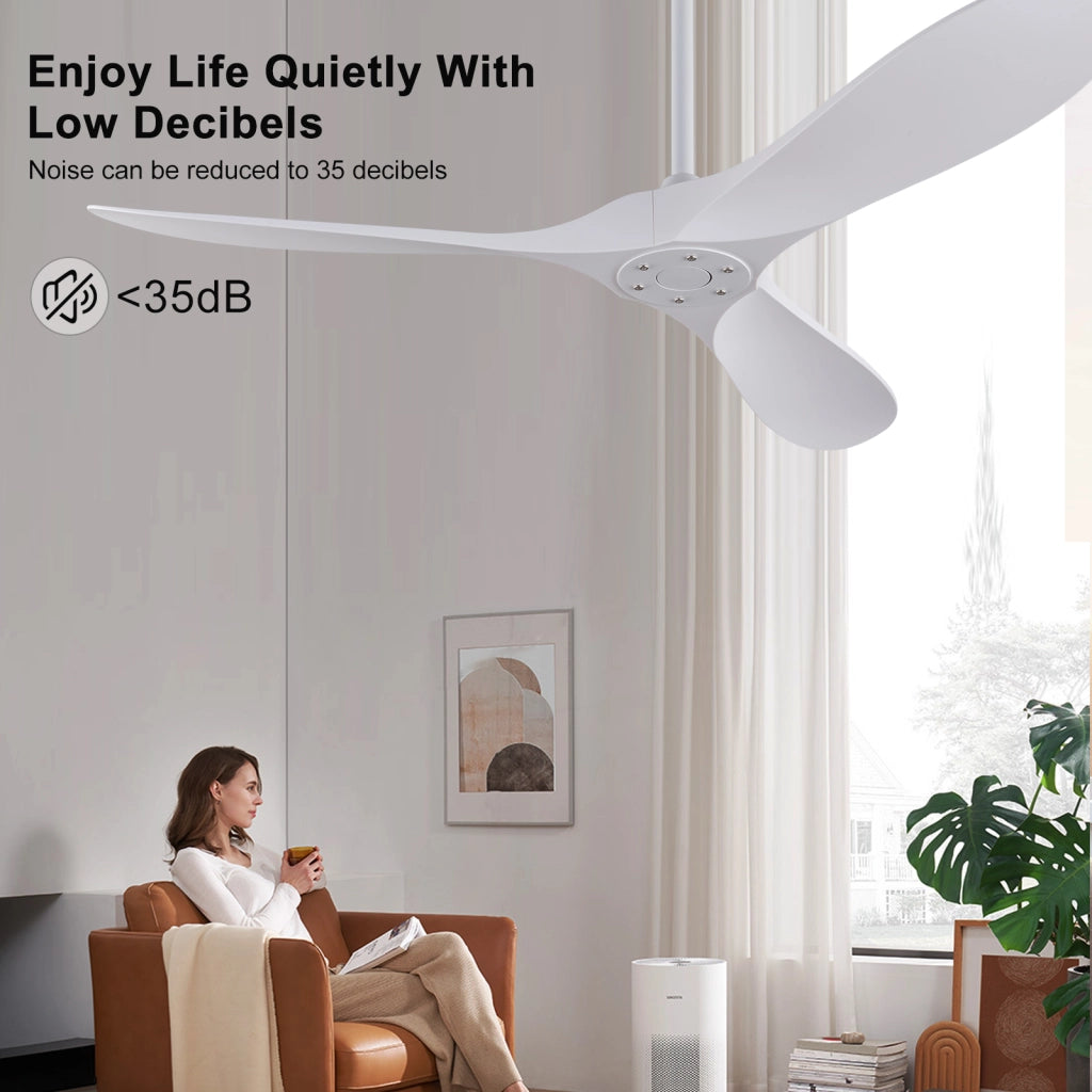 Ventilatore da soffitto bianco 60 pollici senza luce con telecomando, pale ABS, motore DC reversibile, timer, moderno per camere e terrazze