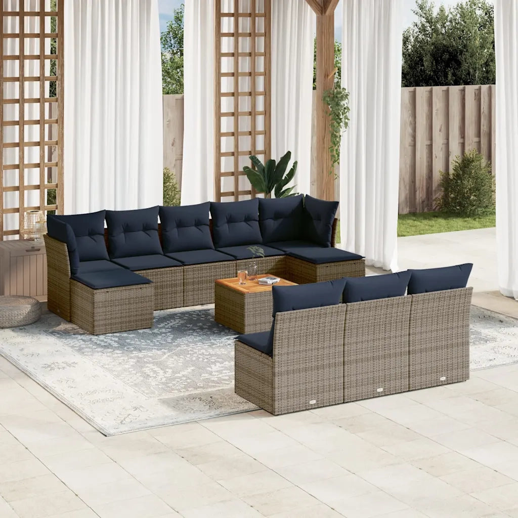 Set Divani da Giardino 11 pz con Cuscini Grigio in Polyrattan 3256201