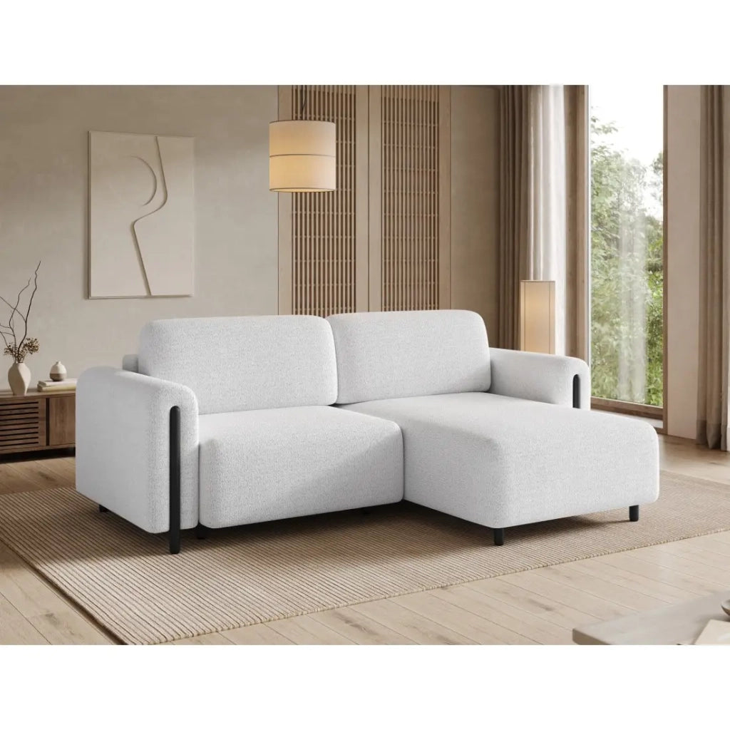 Divano angolare convertibile ARVESSA bianco alpino chenille – Angolo destro