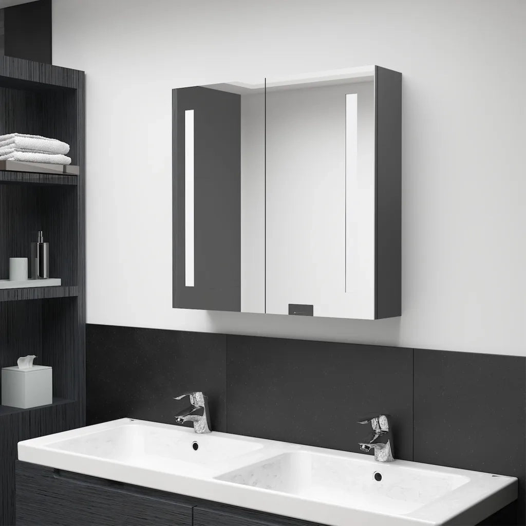 Armadietto Bagno con Specchio e LED Grigio 62x14x60 cm 326520