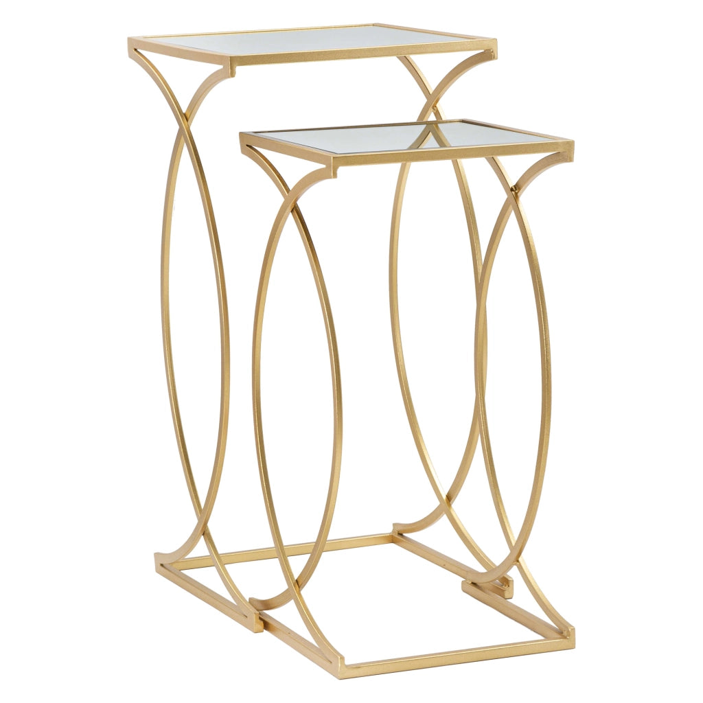 Gane, Tavolino da Salotto set da 2 Modulabili, 35x35x70h cm oro