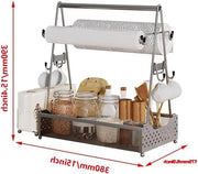 Caddy per griglia con contenitore per tovaglioli di carta - contenitore per piatti e posate per picnic - contenitore per erbe - 4 ganci - caddy per accessori da barbecue esterni